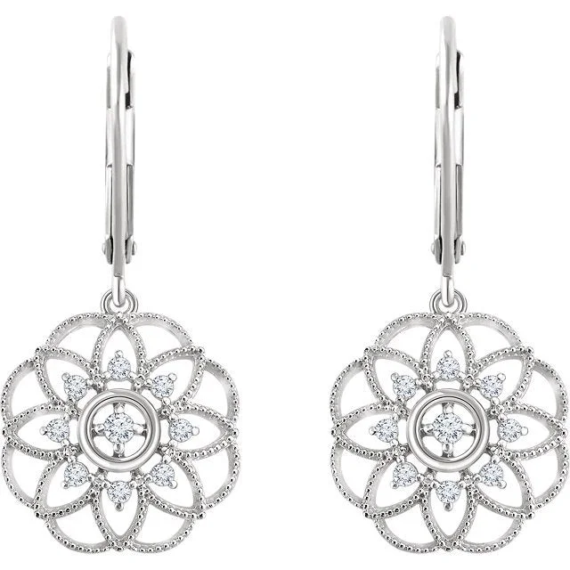 Soft wood earrings-14KT 1/5 CTW DIAMOND FLOWER GRANULATED FILIGREE EARRINGS