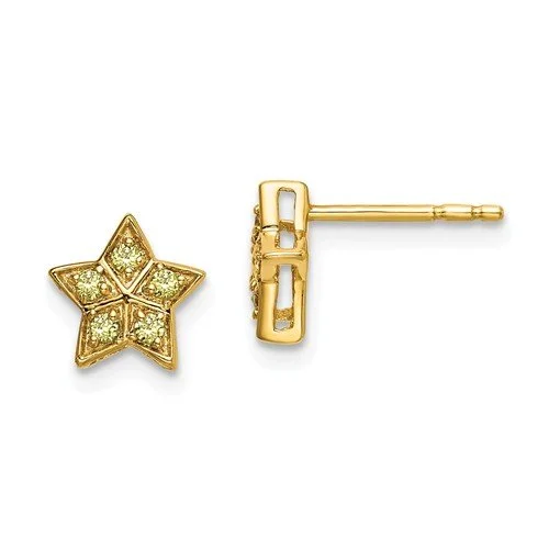 Tarnished brass earrings-14KT YELLOW GOLD 0.20 CTW YELLOW SAPPHIRE STAR EARRINGS