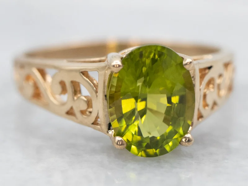 Ocean inlay rings-14K Yellow Gold Peridot Filigree Ring