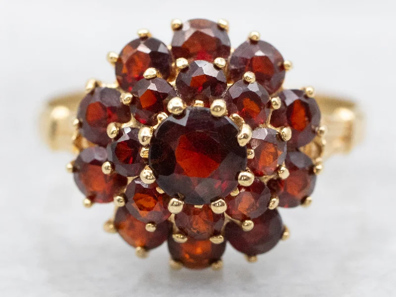 Stone pile rings-Yellow Gold Garnet Halo Cluster Ring