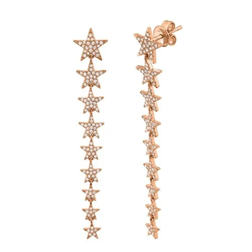 Oval stud earrings-14KT GOLD 0.51 CTW DIAMOND DANGLE STAR EARRINGS