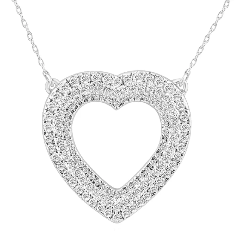 Ripple pattern necklaces-1 1/4Ct TW Real Diamond Heart Pendant 10k White Gold 1" Tall Necklace