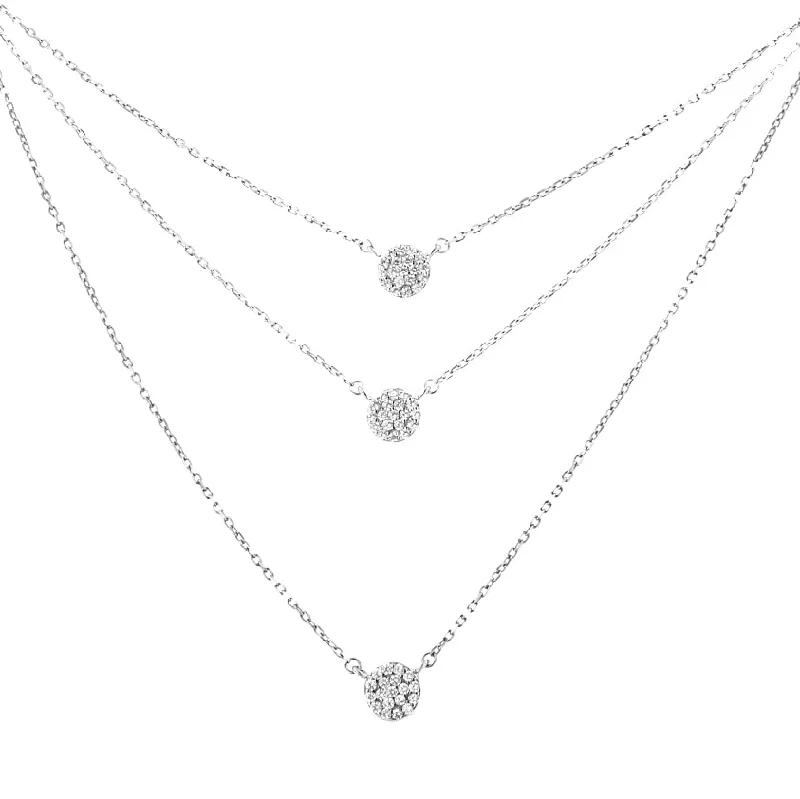 Sturdy link necklaces-.925 Sterling Silver 1/2 Cttw Round Diamond Medallion Multi-Strand Tri Pendant 18" Necklace