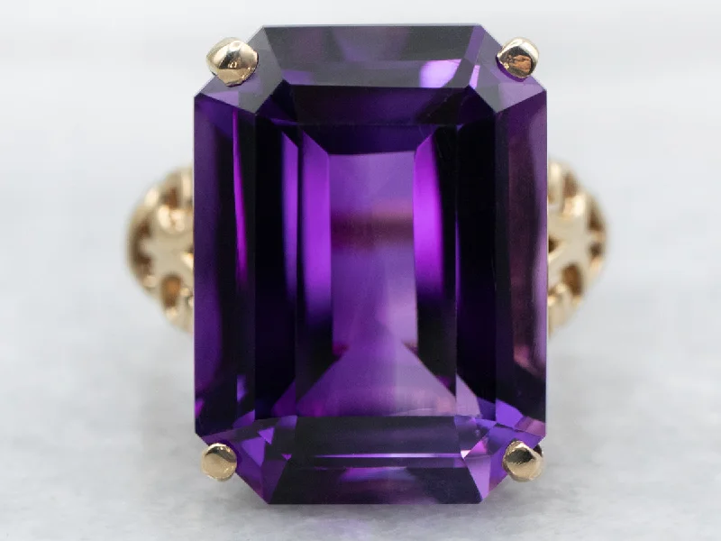 Fine pearl rings-Bold Amethyst Solitaire Cocktail Ring