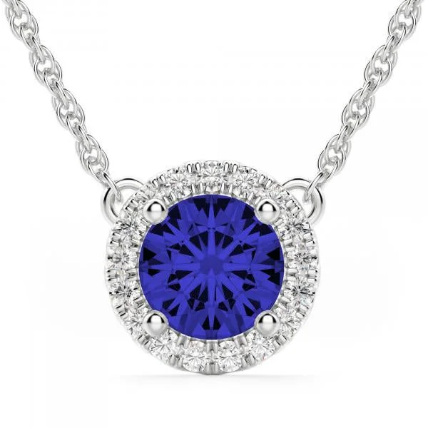 Sapphire drop necklaces-HELO DIAMOND & SAPPHIRE NECKLACE 14K GOLD