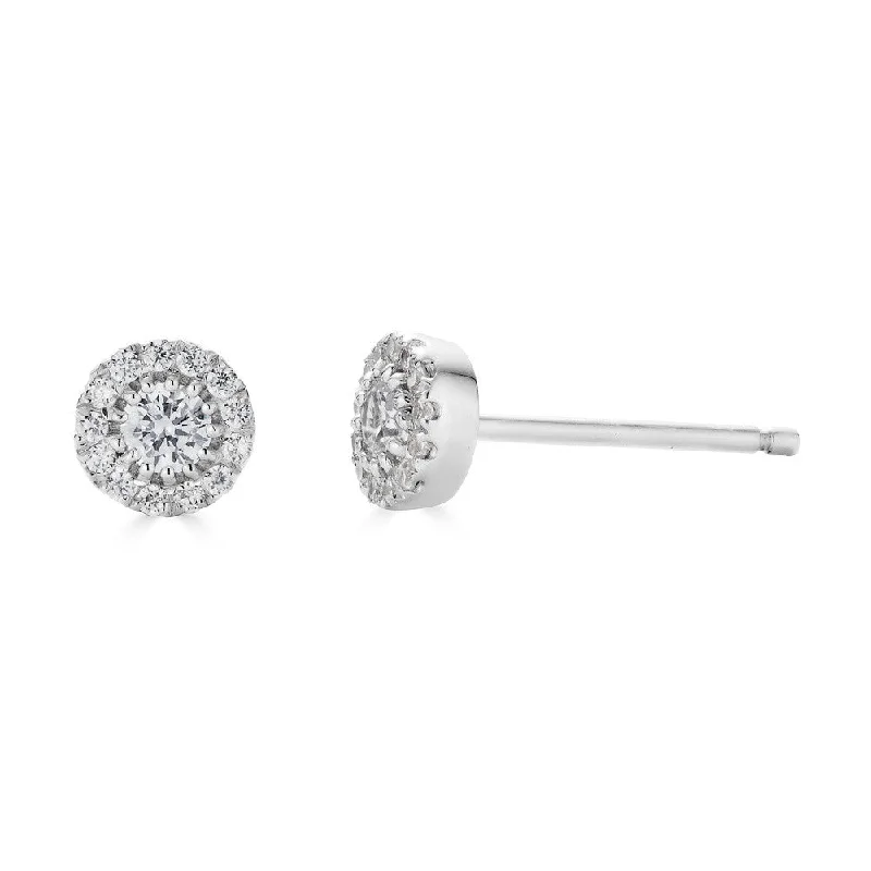 Pure shine earrings-EMILIQUE 14 KARAT WHITE GOLD 1/4 CARAT TOTAL WEIGHT ROUND DIAMOND HALO EARRINGS