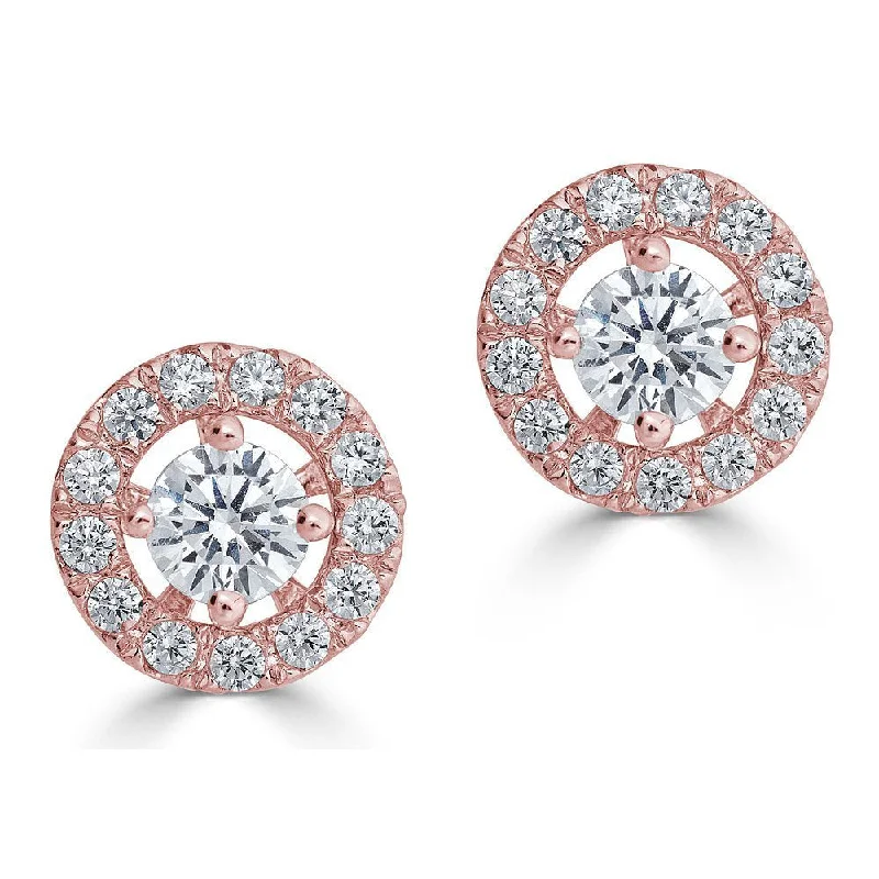 Solid tier earrings-14KT 1/5 CTW DIAMOND ROUND HALO EARRING JACKETS FOR .15 CT STONE