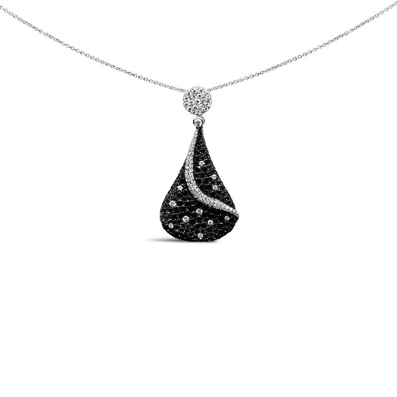 Braid weave necklaces-18K White Gold 6 1/3 Cttw Pave Set Black and White Diamond Teardrop Pendant Necklace