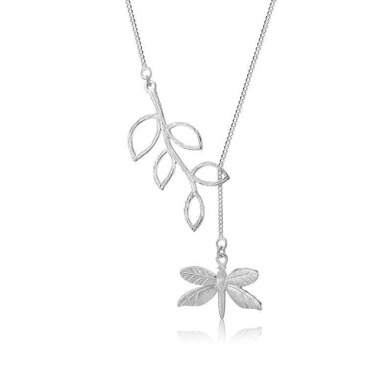 Cosmic sign necklaces-Dragonfly and Leaves Necklace