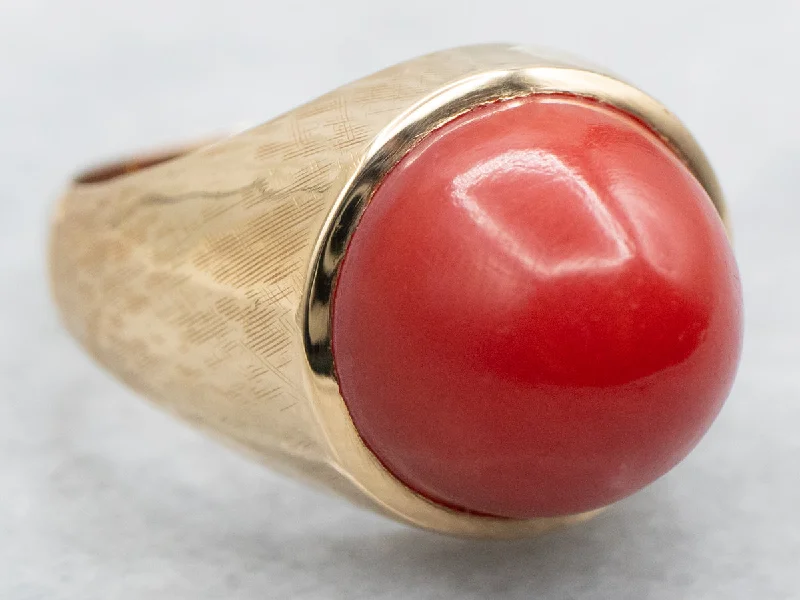 Reed style rings-Domed Coral Solitaire Ring