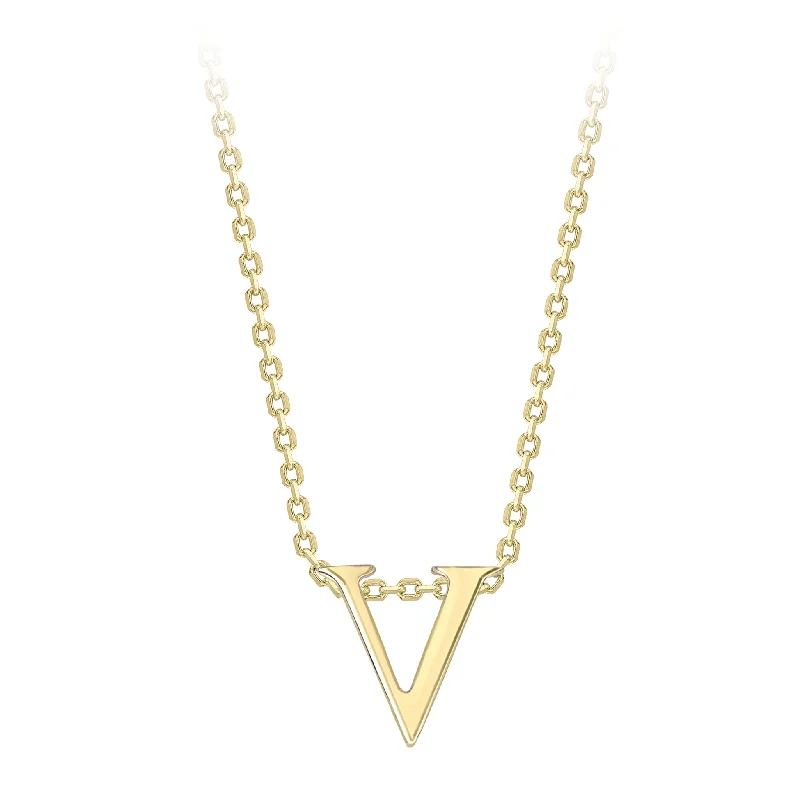 Owl feather necklaces-9K Yellow Gold Plain 'V' Initial Pendant