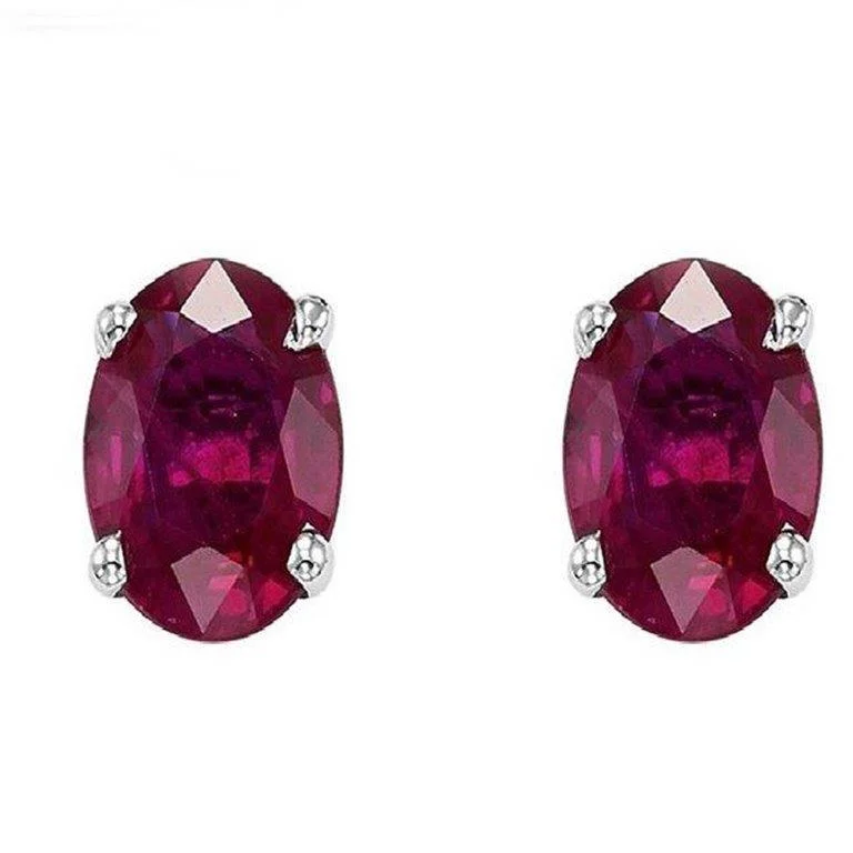 Sapphire stone earrings-14KT WHITE GOLD OVAL RUBY EARRINGS