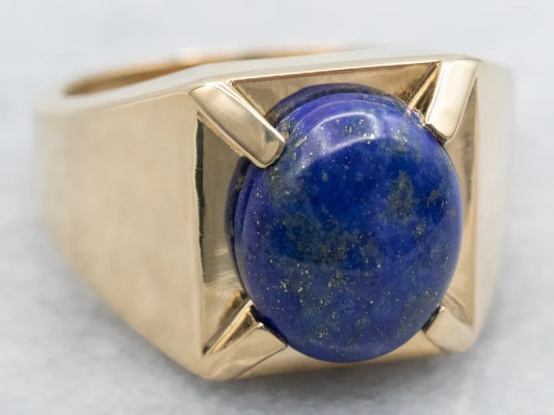 Fine wing rings-Yellow Gold Lapis Solitaire Ring