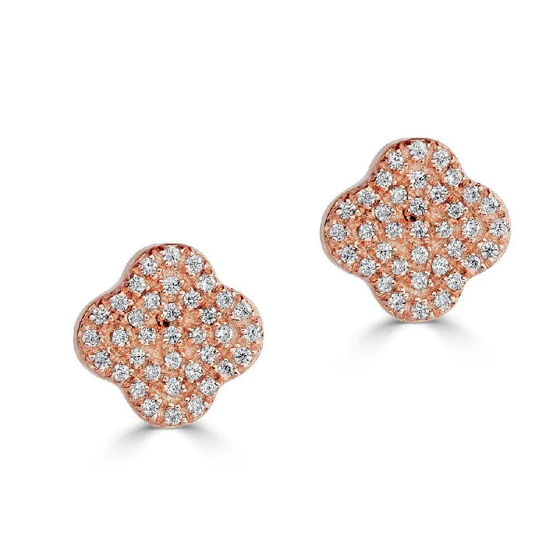 Fine thread earrings-14KT Gold .22 CTW Diamond Clover Stud Earrings