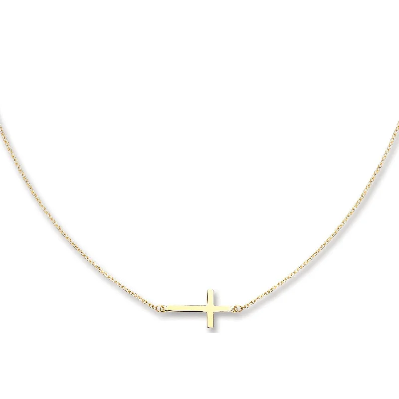 Flapper necklaces-9K Yellow Gold Dainty Cross Necklace 17"