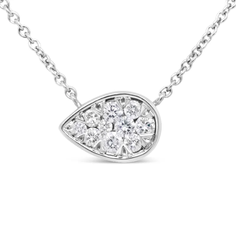 Stacked chain necklaces-14K White Gold 1/4 Cttw Round Diamond Composite Teardrop Shape 18" Pendant Necklace -