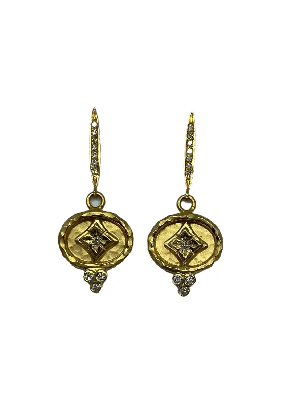 Ripple drop earrings-14K Yellow Gold and Diamond Coin Earrings