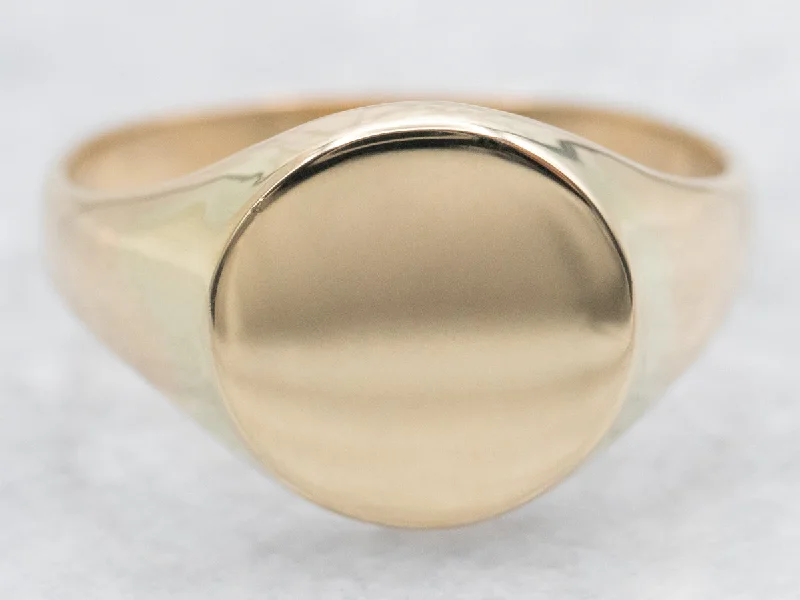 Aged deco rings-Yellow Gold Plain Signet Ring with Round Top