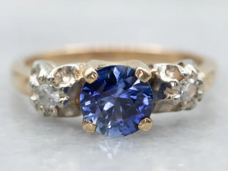 Thread edge rings-Sapphire and Diamond Three Stone Ring