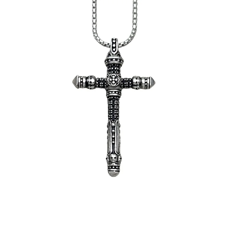 Pure diamond necklaces-Gothic Cross Pave Diamond Sword Necklace