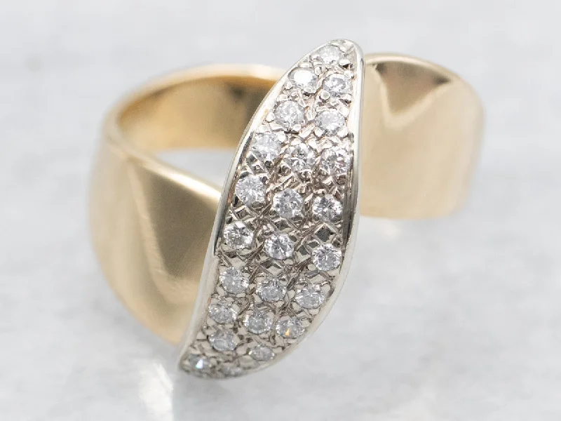 Aged lock rings-Diamond and Gold Ribbon Twist Ring