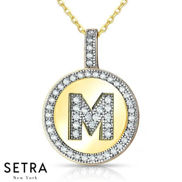 Galaxy charm necklaces-INITIAL MICRO-PAVE FINE 18K GOLD CIRCLE DISC "M" DIAMONDS NECKLACE