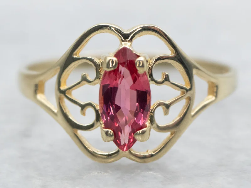 Sun birthstone rings-Yellow Gold Marquise Cut Pink Sapphire Solitaire Ring