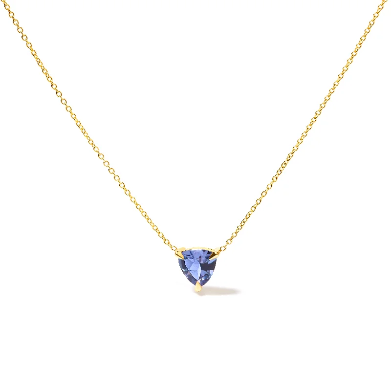 Dew glass necklaces-14k Yellow Gold 3-Prong Martini Set Blue Tanzanite Trillion Solitaire 18" Pendant Necklace