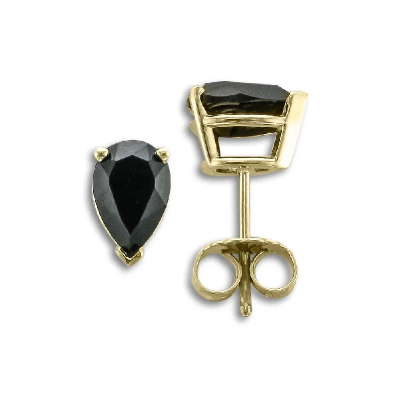 Soft star earrings-14KT Yellow Gold Pear Shape Onyx Earrings