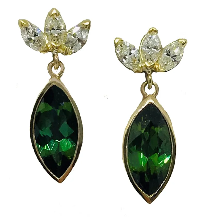 Sleek threader earrings-Green Tourmaline and Diamond Earrings