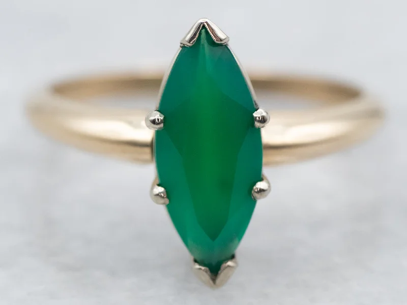 Sapphire gem rings-Yellow Gold Marquise Cut Green Onyx Solitaire Ring