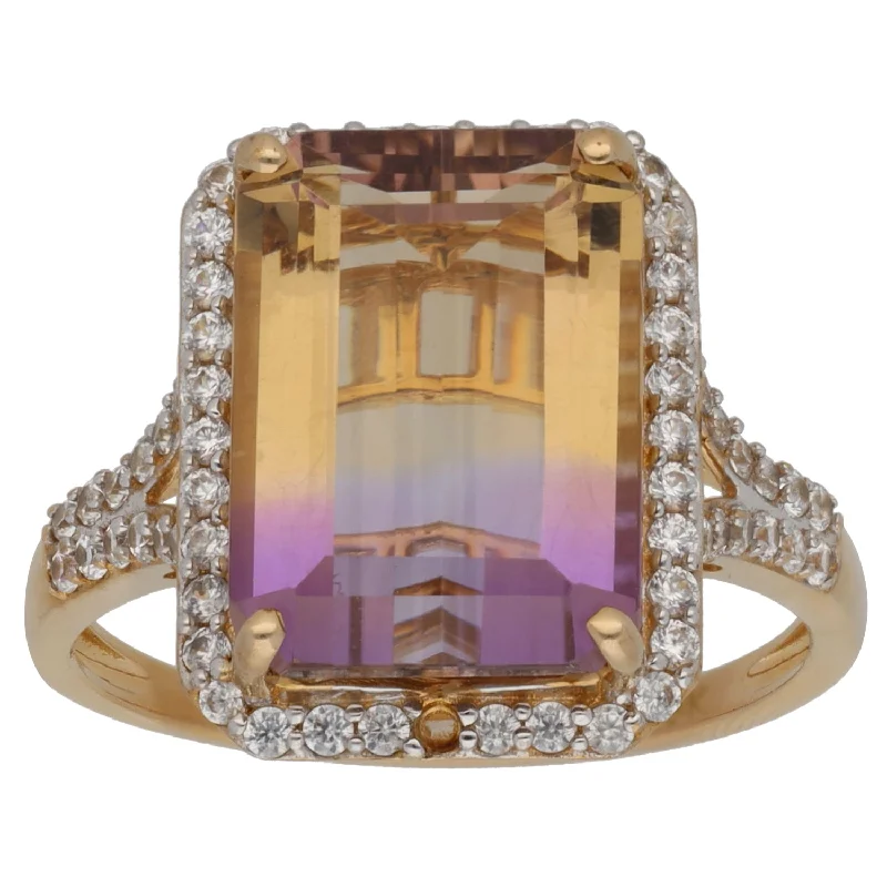 Thin wire rings-9ct Gold Ametrine & Topaz Single Stone Ring with Accent Stones Size R