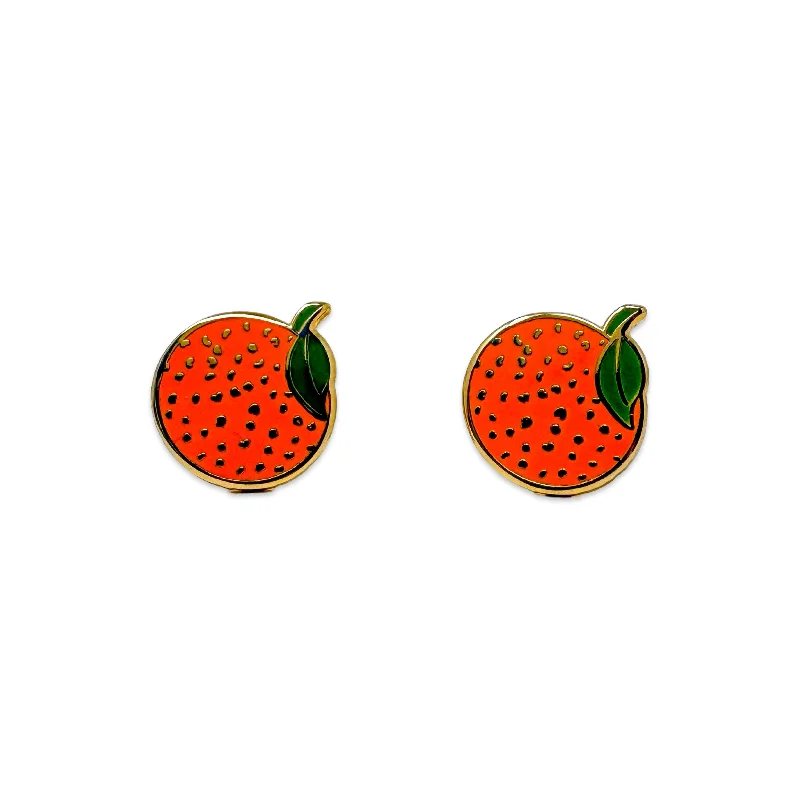 Wide bar earrings-Orange Enamel Earrings