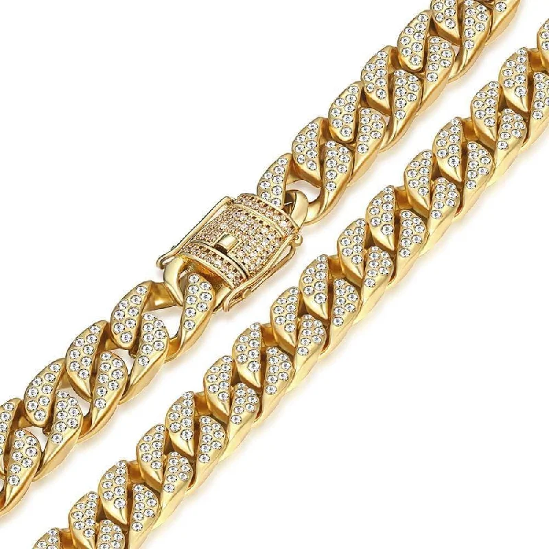 Curved design necklaces-Men's Miami Cuban Link Chain Necklace