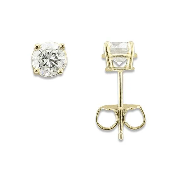 Tulip motif earrings-14KT YELLOW GOLD 3/4 CTW ROUND DIAMOND EARRINGS