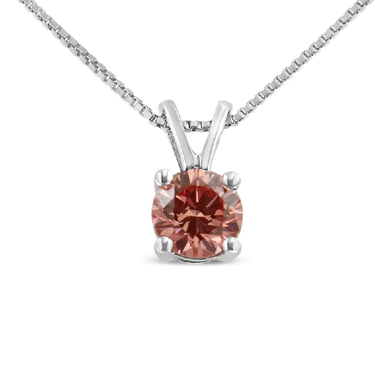 Fine thread necklaces-14K White Gold 1/4 Cttw Round Brilliant Cut Lab Grown Diamond 4-Prong Solitaire Pendant Necklace