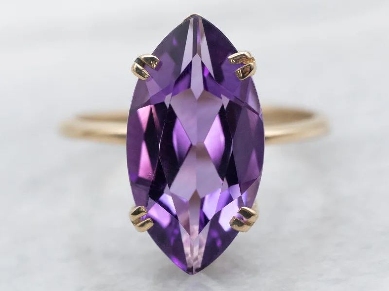 Mixed metal rings-Yellow Gold Marquise Cut Amethyst Solitaire Ring