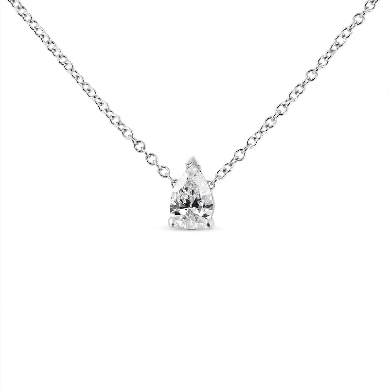 Clear crystal necklaces-14K White Gold Pear Shape Lab Grown Diamond Solitaire Pendant Necklace