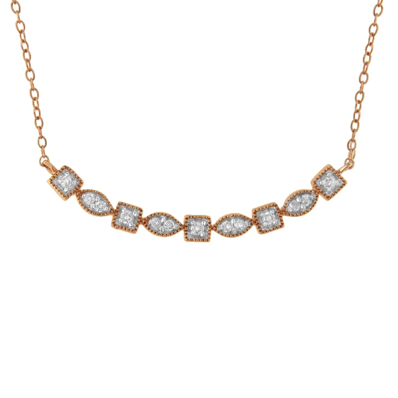 Slip knot necklaces-10KT Rose Gold Plated Sterling Silver Round Diamond Bar Necklace