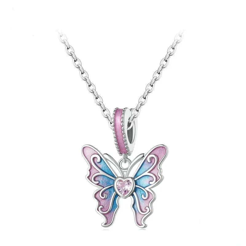 Soft wood necklaces-Pink Heart Cut Diamond Butterfly Pendant Necklace