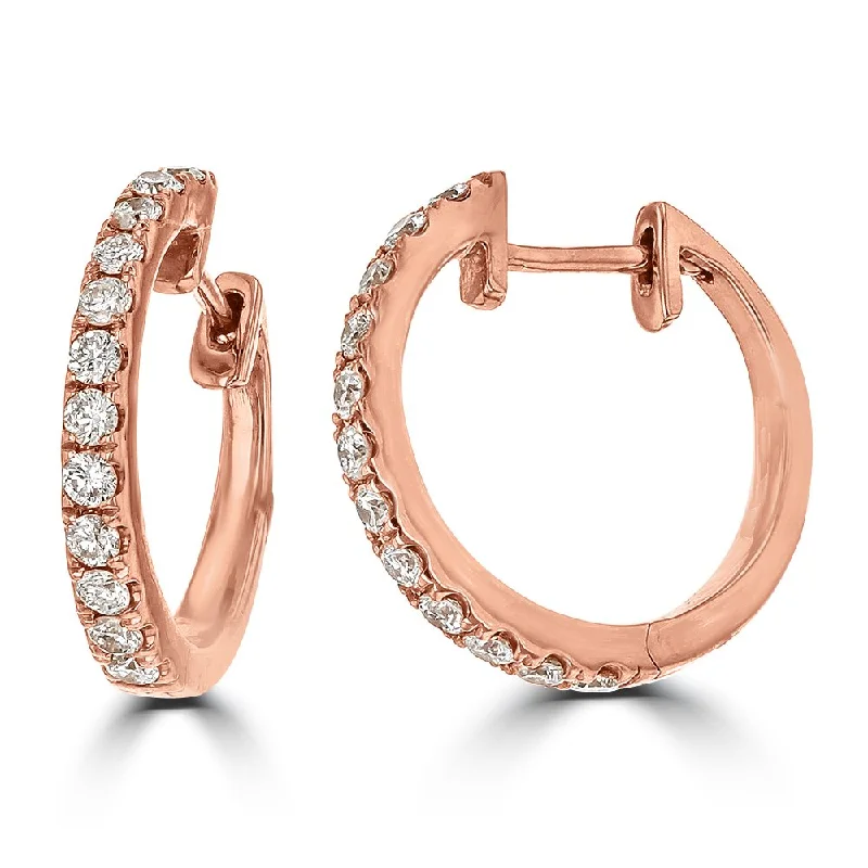 Mixed metal earrings-14KT Rose Gold .31 CTW Diamond Hoop Earrings