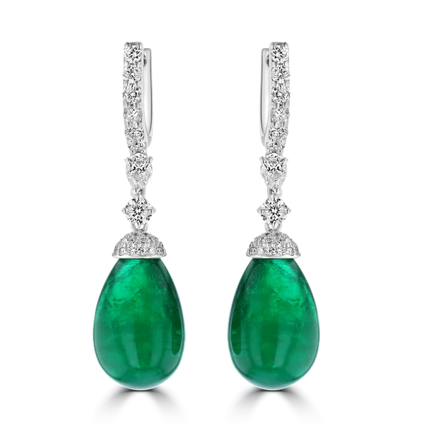 Bold cross earrings-18K WHITE GOLD 34.35CT EMERALD & 2.02CT DIAMOND DANGLE LEVERBACK EARRINGS