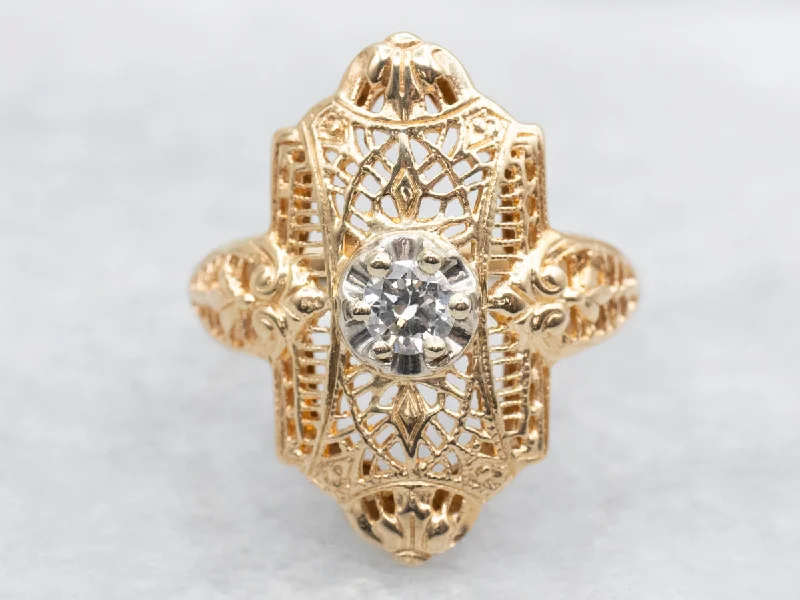 Aged lock rings-Late Art Deco Filigree Diamond Dinner Ring