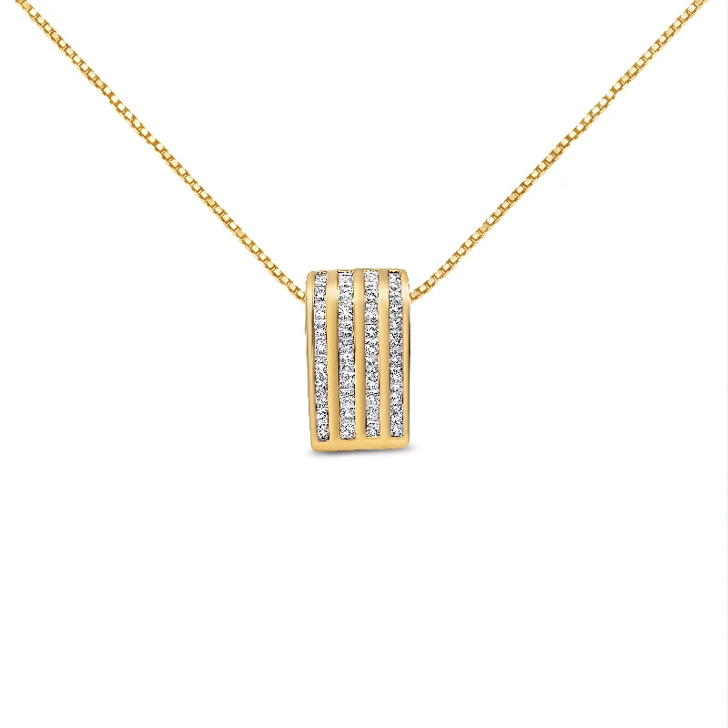 Wide bib necklaces-14K Yellow Gold 2 1/3 cttw Princess Cut Diamond Block Pendant Necklace