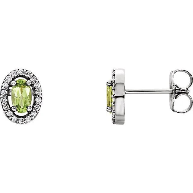 Ripple drop earrings-14KT GOLD 0.60 CTW PERIDOT & 0.08 CTW DIAMOND OVAL HALO EARRINGS