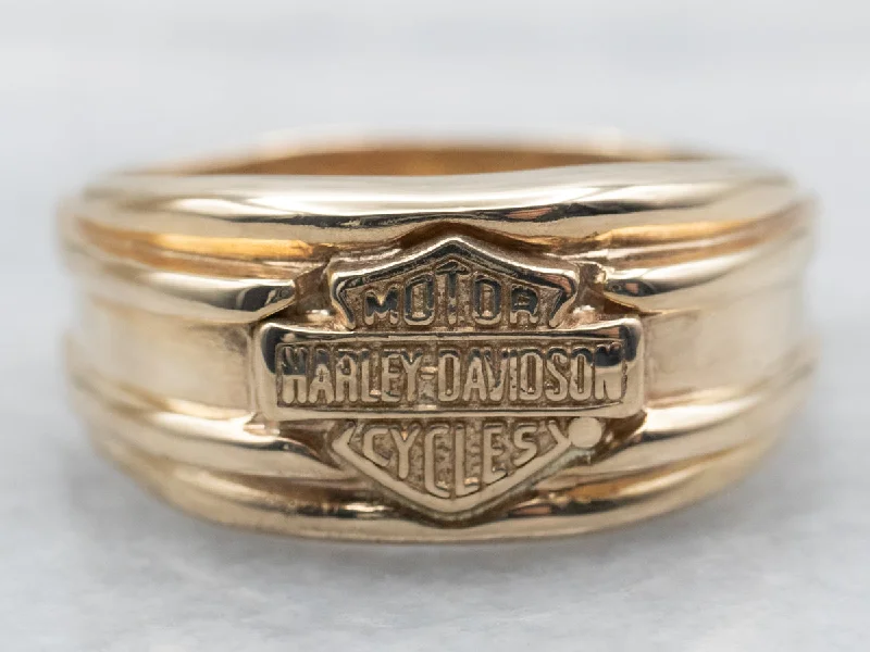 Bright diamond rings-Gold Harley Davidson Ring