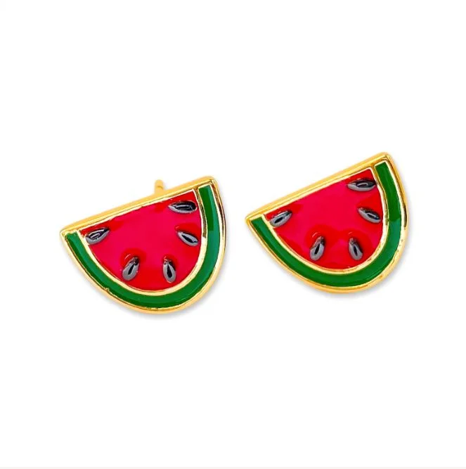 Wide cuff earrings-Watermelon Enamel Earrings