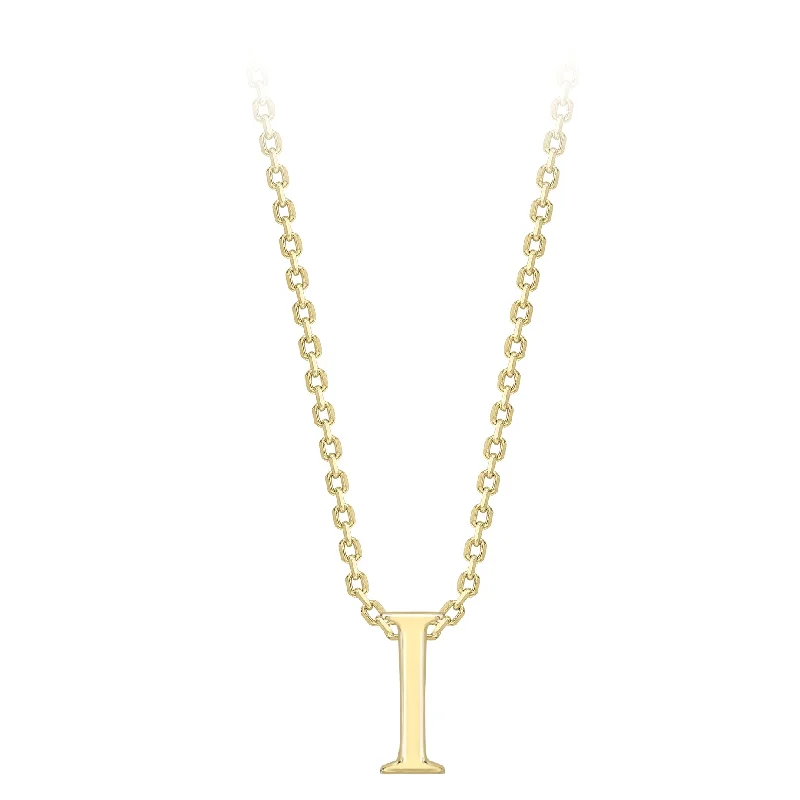 Square pendant necklaces-9K Yellow Gold Plain 'I' Initial Pendant