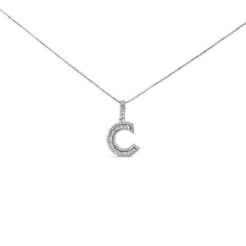 Oval shape necklaces-.925 Sterling Silver 4/5 Cttw Round Lab-Grown Diamond "C" Pendant Necklace