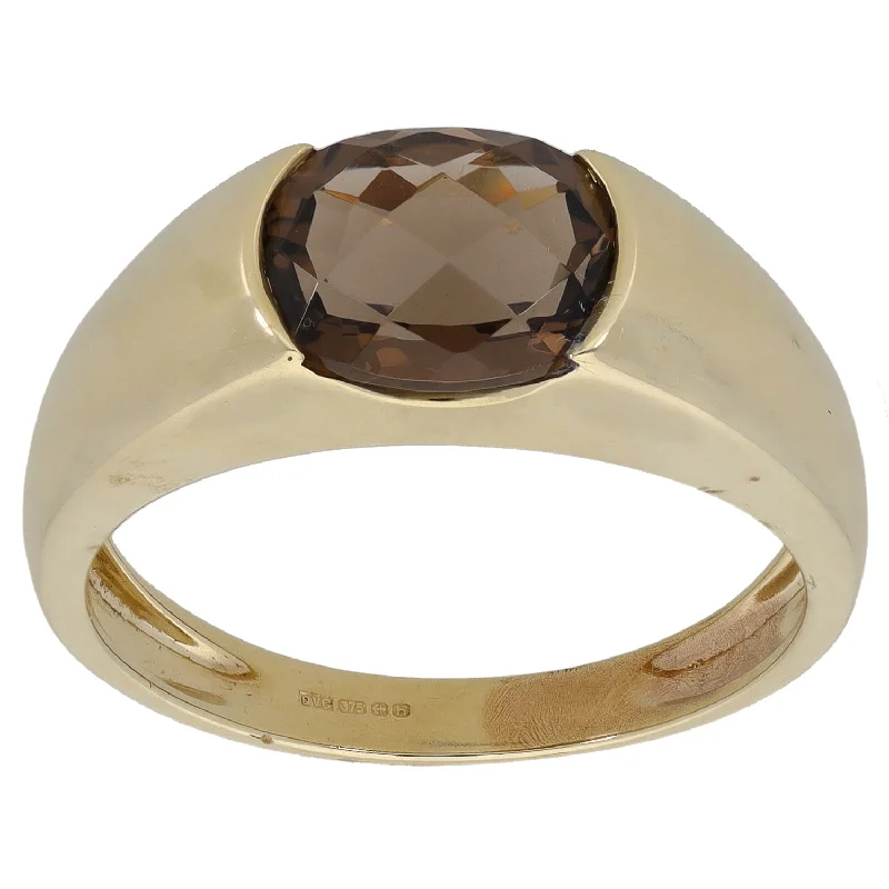 Tri-tone rings-9ct Gold Smoky Quartz Single Stone Ring Size S